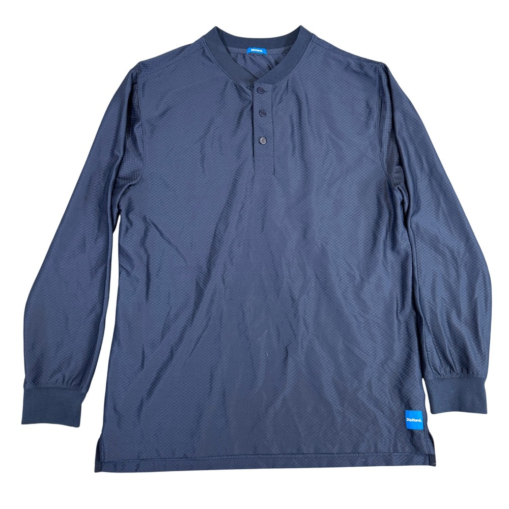 DieHard Mens Long Sleeve Henley Shirt Navy Blue Textured Diamond Grid L